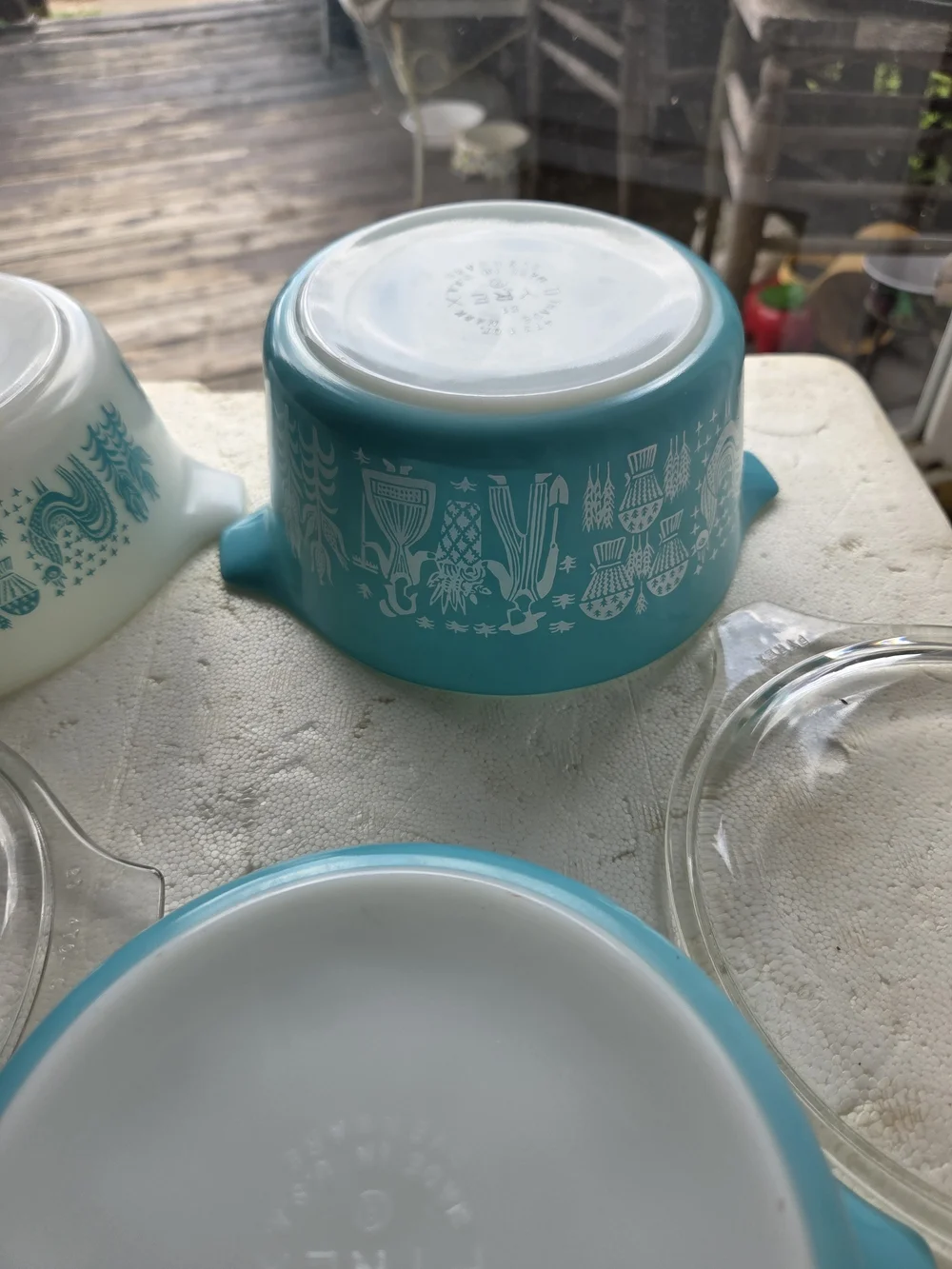 Vintage Turquoise and White Pyrex  Butter Print  8pc